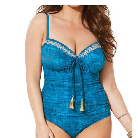 Swimsuits For All Other - Underwire tassel shirred maillot swimsuit 73L3*